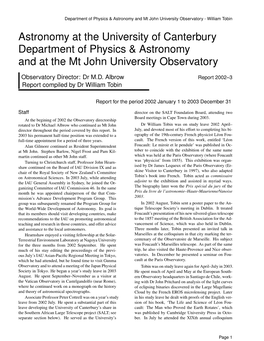 Astronomy at the University of Canterbury Department of Physics & Astronomy and at the Mt John University Observatory