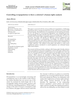 Controlling Overpopulation: Is There a Solution? a Human Rights Analysis