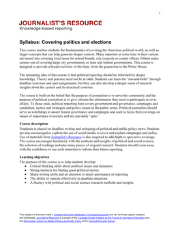 Syllabus: Covering Politics and Elections