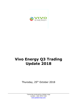 Vivo Energy Q3 Trading Update 2018