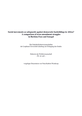 Social Movements As Safeguards Against Democratic Backslidings in Africa? a Comparison of Term Amendment Struggles in Burkina Faso and Senegal