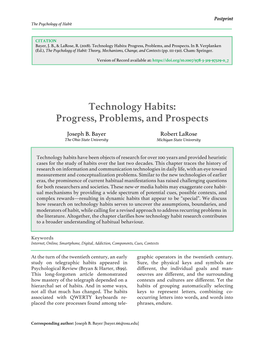 Technology Habits: Progress, Problems, and Prospects