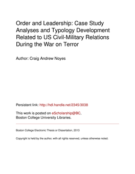 Case Study Analyses and Typology Development Related to US Civil-Military Relations During the War on Terror