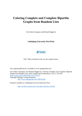 Coloring Complete and Complete Bipartite Graphs from Random Lists