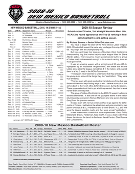 2009-10 NEW MEXICO BASKETBALL Athletics Media Relations • (505) 925-5520 • (505) 925-5529 Fax •