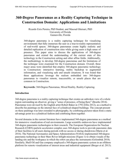 360-Degree Panoramas As a Reality Capturing Technique in Construction Domain: Applications and Limitations