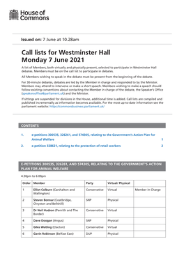 View Call Lists: Westminster Hall PDF File 0.05 MB