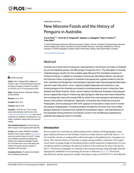 New Miocene Fossils and the History of Penguins in Australia