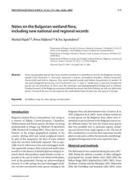 Notes on the Bulgarian Wetland Flora, Including New National and Regional Records