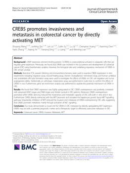 CREB5 Promotes Invasiveness and Metastasis in Colorectal Cancer By