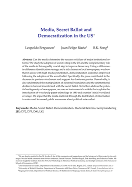 Media, Secret Ballot and Democratization in the US⇤