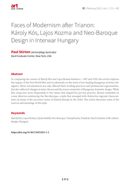 Faces of Modernism After Trianon: Károly Kós, Lajos Kozma and Neo-Baroque Design in Interwar Hungary