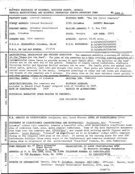 Historic Resources of Columbus, Muscogee County, Georgia Georgia Architectural and Historic Properties Survey-Inventory Form No..Wrm 2