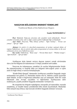 NAXÇIVAN BÖLGƏSININ ƏNƏNƏVİ YEMƏKLƏRİ Traditional Meals of the Nakhchivan Region