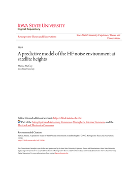 A Predictive Model of the HF Noise Environment at Satellite Heights Marisa Mccoy Iowa State University