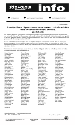 Les Députées Et Députés Conservateurs Votent Contre Le Maintien De La Livraison Du Courrier À Domicile. Quelle Honte!