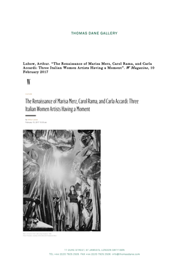 Lubow, Arthur. “The Renaissance of Marisa Merz, Carol Rama, and Carla Accardi: Three Italian Women Artists Having a Moment”