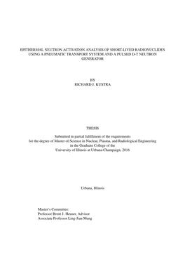 Epithermal Neutron Activation Analysis of Short-Lived Radionuclides Using a Pneumatic Transport System and a Pulsed D-T Neutron Generator