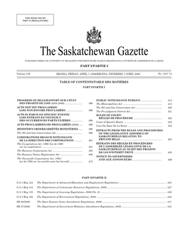 Sask Gazette, Part I, Apr 7, 2006