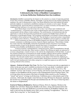 Buddhist Festival Ceremonies Celebrated in the Order of Buddhist Contemplatives (A Serene Reflection Meditation/Soto Zen Tradition)