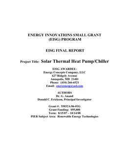 Solar Thermal Heat Pump/Chiller