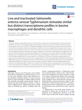 Live and Inactivated Salmonella Enterica Serovar Typhimurium Stimulate Similar but Distinct Transcriptome Profiles in Bovine