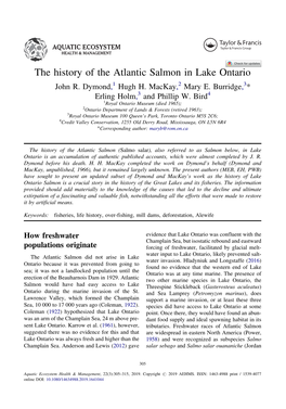 The History of the Atlantic Salmon in Lake Ontario John R