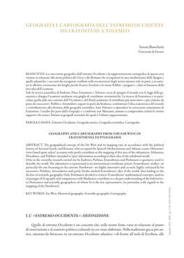 Geografia E Cartografia Dell'estremo Occidente Da Eratostene a Tolemeo