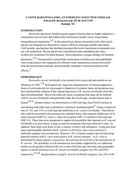 CANINE BARTONELLOSIS: an EMERGING INFECTIOUS DISEASE Edward B