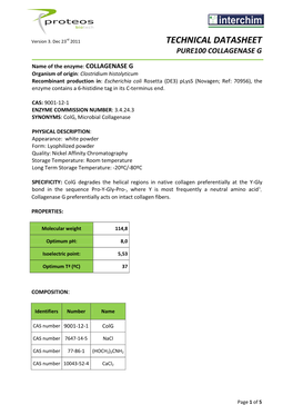 Technical Datasheet Pure100 Collagenase G