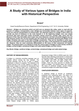 A Study of Various Types of Bridges in India with Historical Perspective