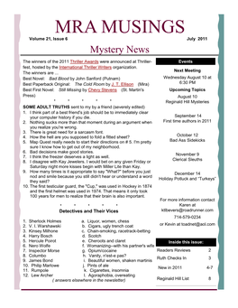 MRA MUSINGS Volume 21, Issue 6 July 2011 Mystery News