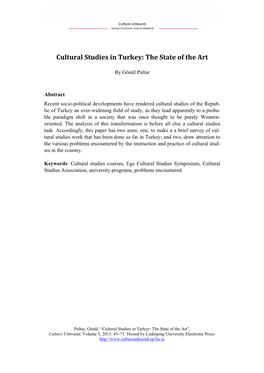 Cultural Studies in Turkey: the State of the Art