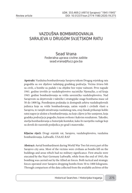 VAZDUŠNA BOMBARDOVANJA SARAJEVA U DRUGOM SVJETSKOM RATU Sead Vrana
