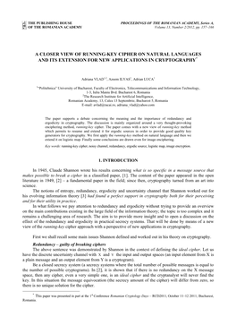 A Closer View of Running-Key Cipher on Natural Languages and Its Extension for New Applications in Cryptography*