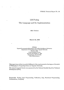 LM-Prolog the Language and Its Implementation