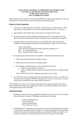 Eoi) As to the Availability of Space for Lease in the City of Ottawa File Number 5225-2-2018-2