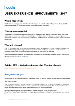 User Experience Improvements - 2017