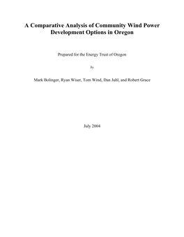 A Comparative Analysis of Community Wind Power Development Options in Oregon