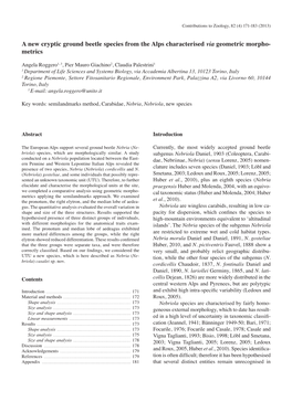 A New Cryptic Ground Beetle Species from the Alps Characterised Via Geometric Morpho- Metrics