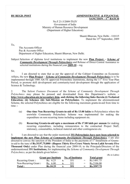 By Regd. Post Administrative & Financial Sanction – 1 Batch