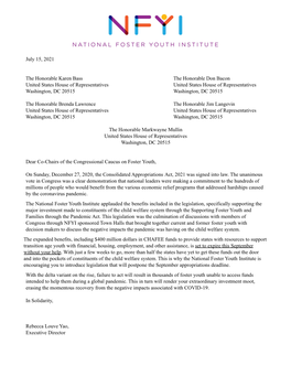 Extend Chafee Funds Letter to Congress