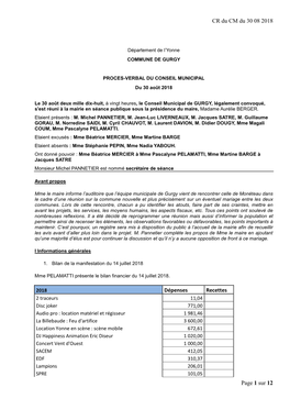 CR Du CM Du 30 08 2018 Page 1 Sur 12 Dépenses Recettes