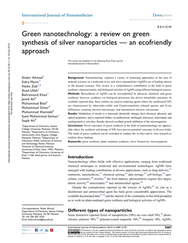 A Review on Green Synthesis of Silver Nanoparticles — an Ecofriendly Approach
