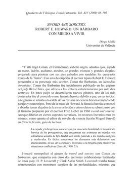 Sword and Sorcery. Robert E. Howard. Un Bárbaro Con Miedo a Vivir