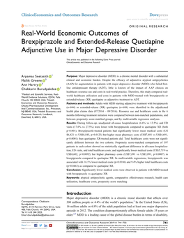 Real-World Economic Outcomes of Brexpiprazole and Extended-Release Quetiapine Adjunctive Use in Major Depressive Disorder