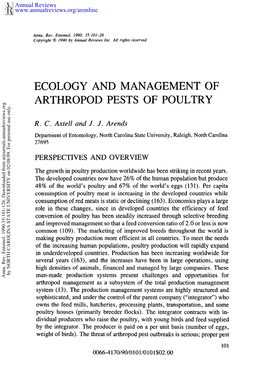 Ecology and Management of Arthropod Pests of Poultry