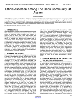 Ethnic Assertion Among the Deori Community of Assam