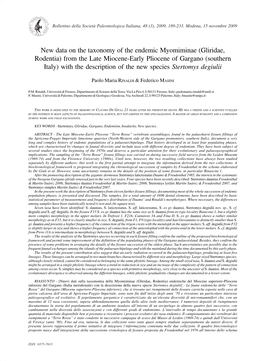 From the Late Miocene-Early Pliocene of Gargano (Southern Italy) with the Description of the New Species Stertomys Degiulii