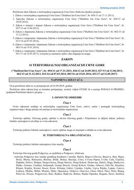 Zakon O Teritorijalnoj Organizaciji Crne Gore ("Službeni List Crne Gore", Br